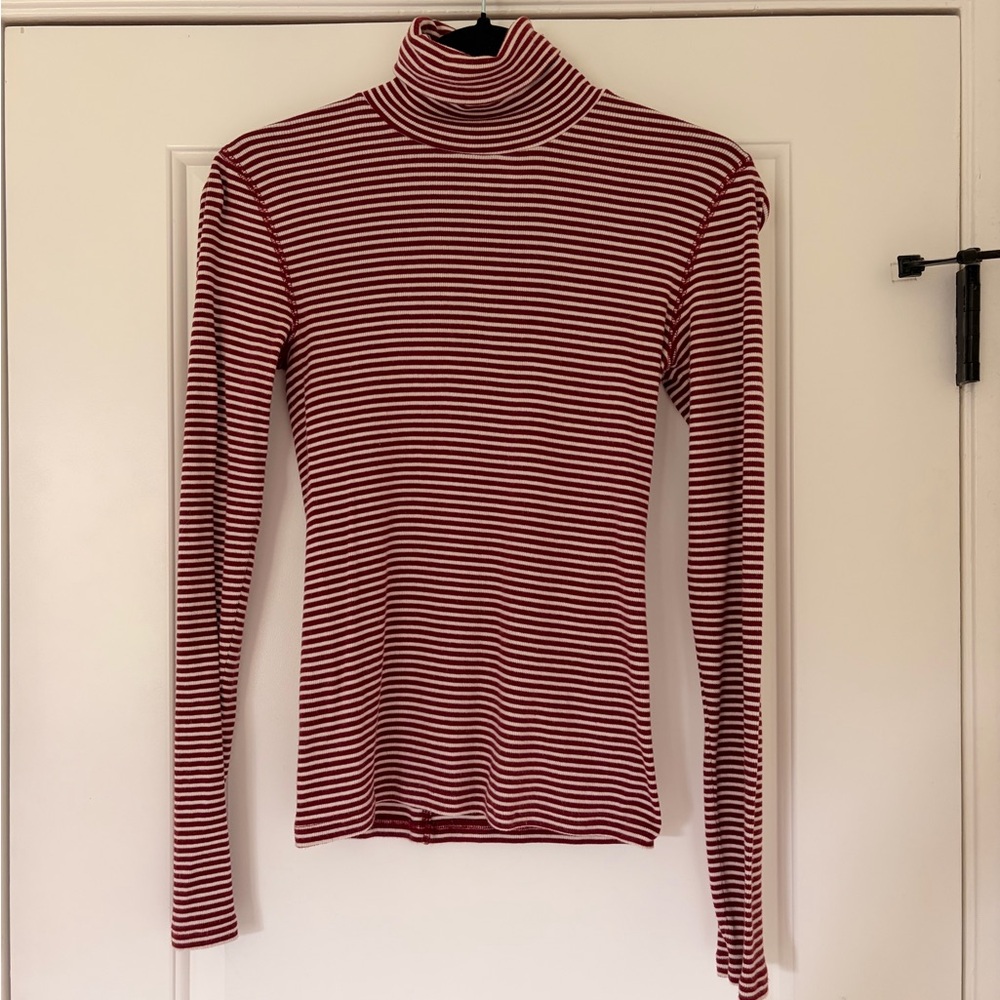Everlane Red and White Striped Luxe Rib Turtleneck